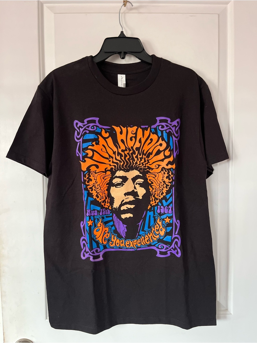 Jimi Hendrix Black Short-Sleeve Graphic Tee w Vibrant Psychedelic Print